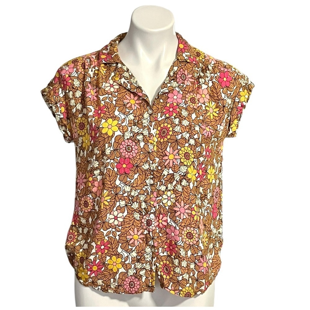 Jane & Delancey Retro Floral Boho Button Up Blouse Size Small